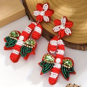 Candy Cane Beaded Christmas Earrings